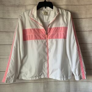Retro Studio Works White and Pink Windbreaker Jacket Zip Up Pockets Size Medium
